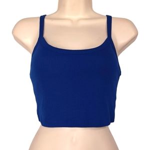 ACTIVE USA Royal Blue Ribbed Sleeveless Cropped Stretchy Top Medium NWT
